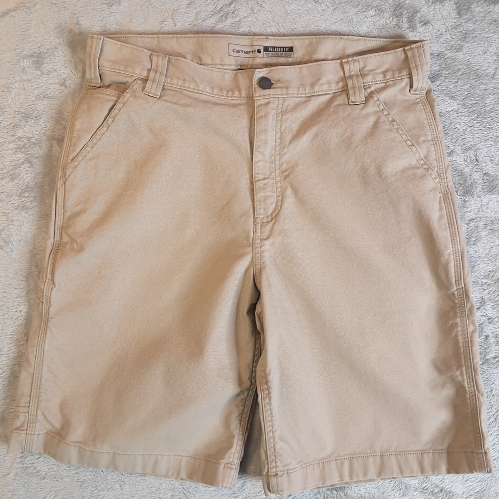Carhartt Shorts Mens 34 Khaki Rugged Flex Relaxed Fit Canvas Work Short BS2514-M